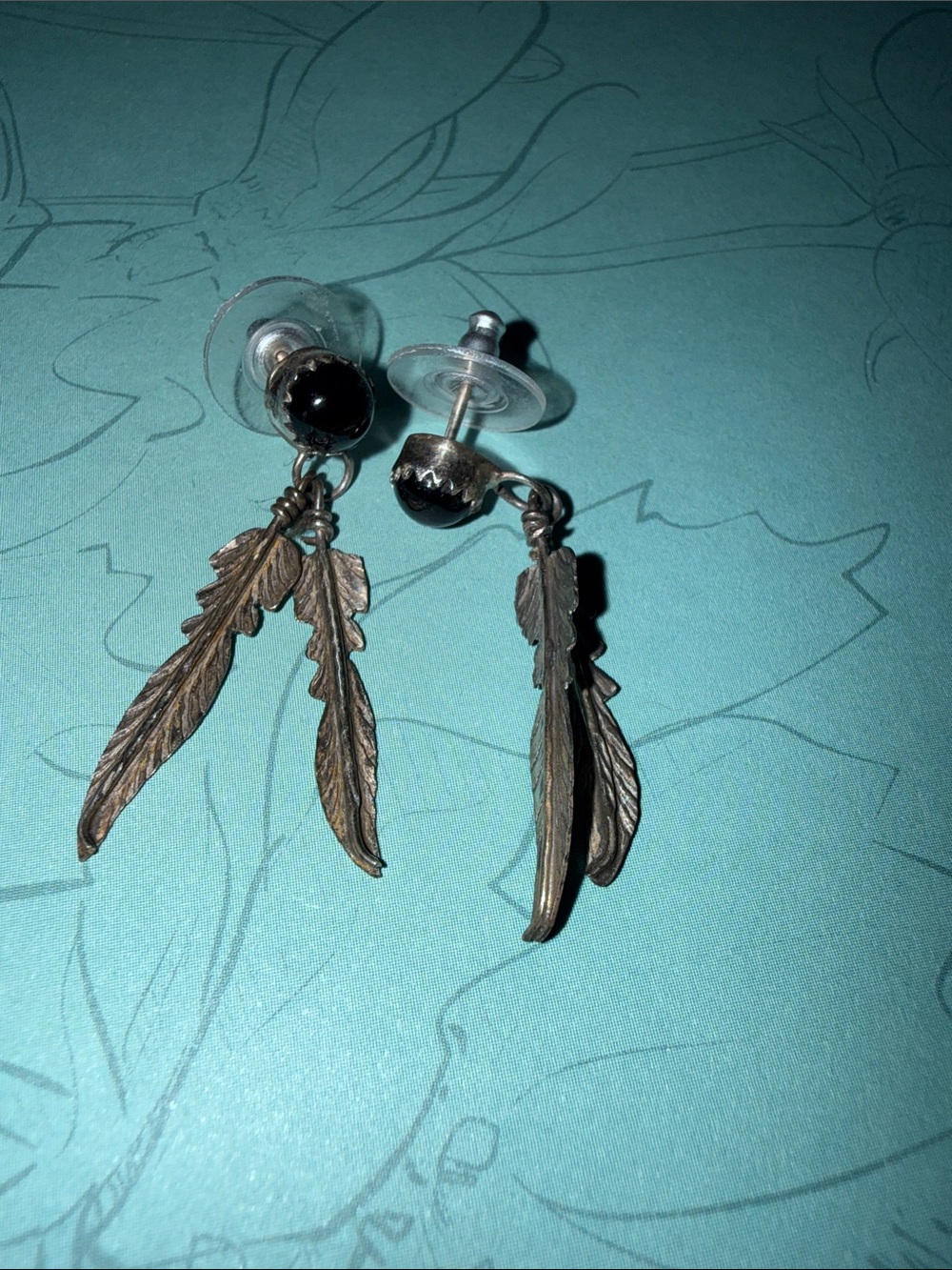 Vintage-Inspired Black and Bronze Feather Drop Earrings